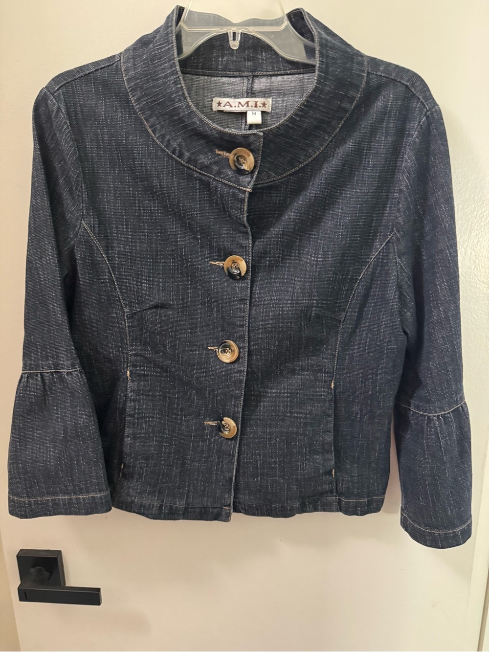 Dark Indigo Denim Short Jacket with Statement Buttons